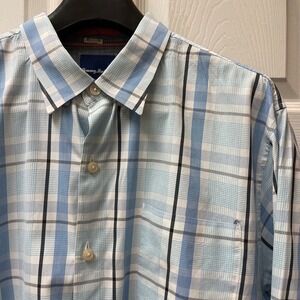 Tommy Bahama Men's XL Cotton/Silk Blend Blue Plaid Button Up Island Modern Fit
